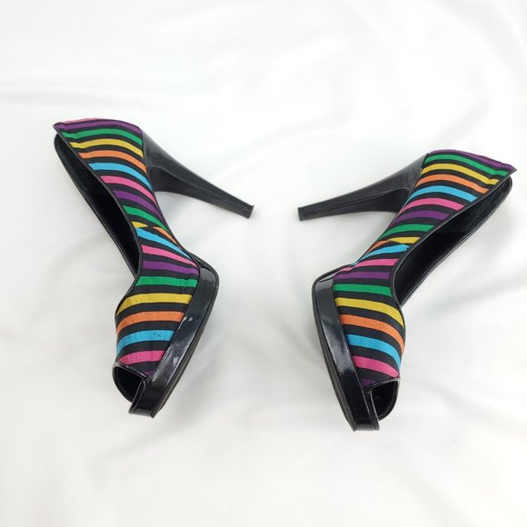 Nine West Womens Multicolor Striped Rainbow Peep Toe Pump Stiletto Heels… - Picture 4 of 11